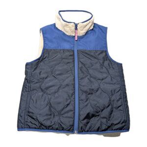 Abercrombie & Fitch Reversible Sherpa Fleece Vest Womens M Medium Cream Blue